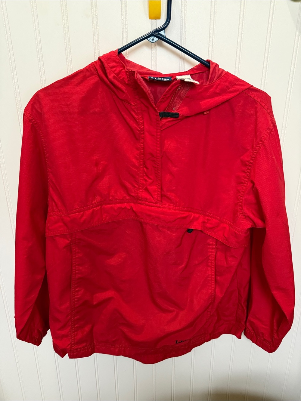 LL bean kids medium 10-12 Red Lightweight Pullover Hooded Windbreaker raincoat